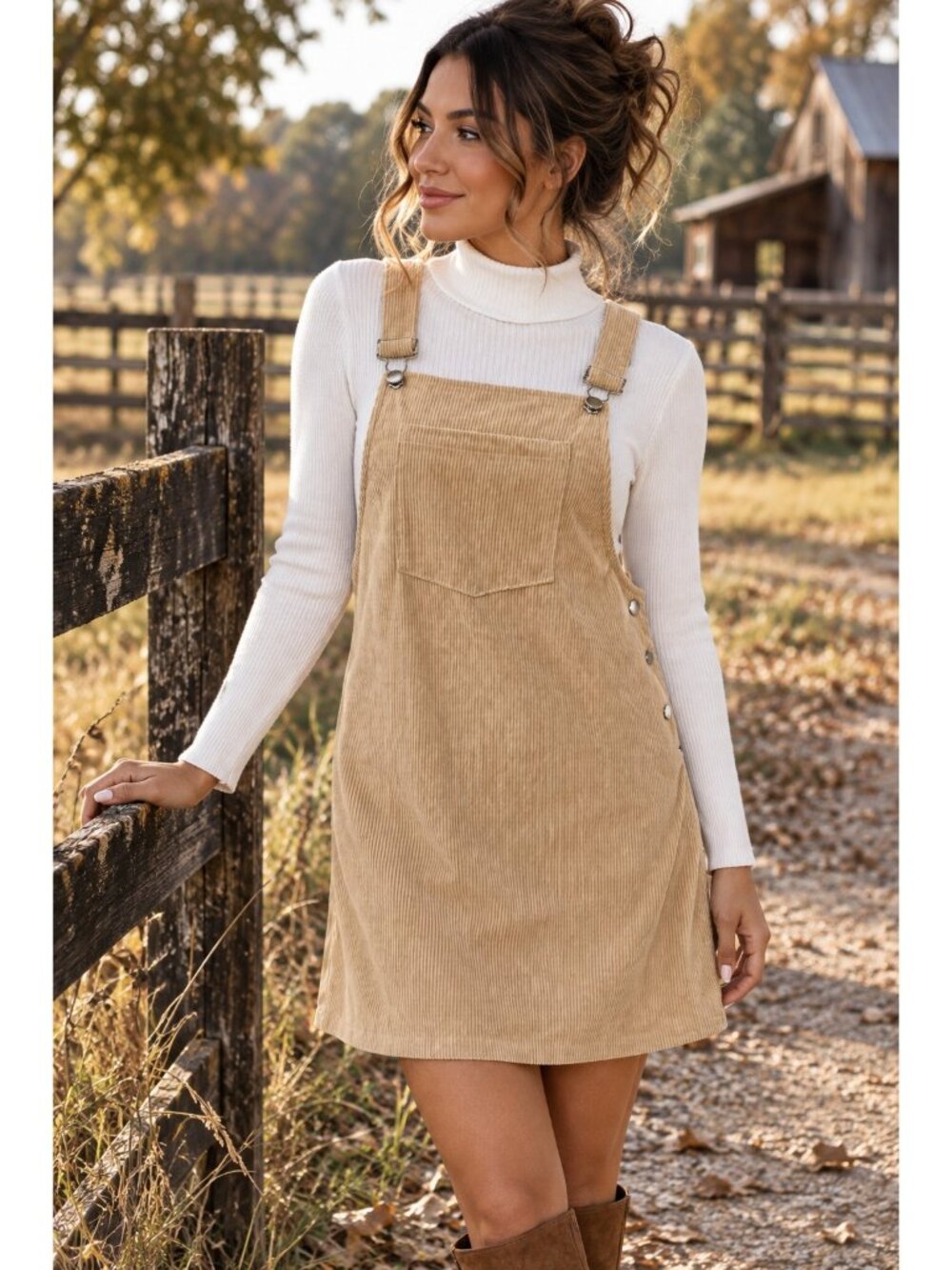 Corduroy Overall Pinafore Mini Dress Adjustable Bib Front Patch Pocket Jumper
